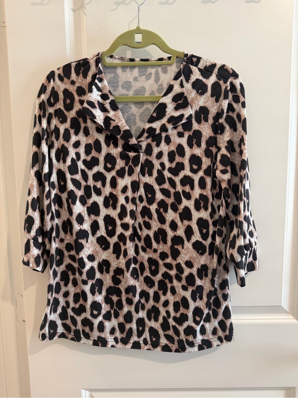 Amazon Leopard Print V-Neck Blouse in Beige and Black